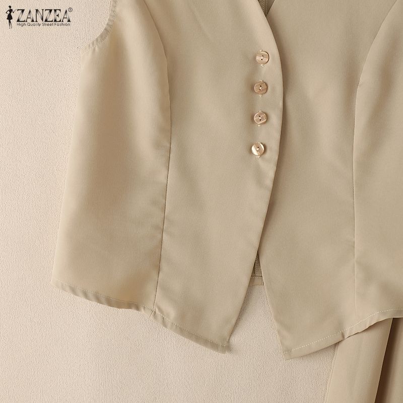 ZANZEA Top Gilet Senza Maniche da Donna e Pantaloni a Gamba Larga Set Casual Due Pezzi