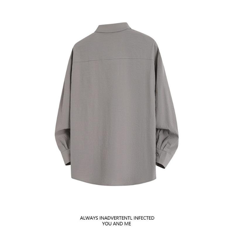 Men Solid Color Loose Casual Long Sleeve Button Up Shirt Outerwear
