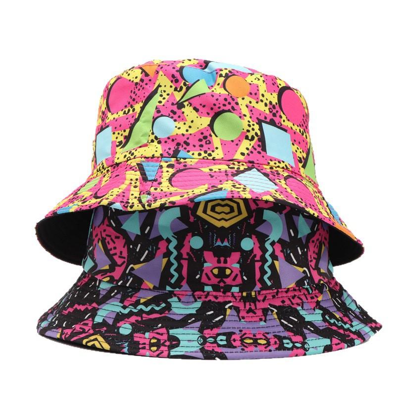 Reversible Digital Print Bucket Hat Diamond Lattice Pattern Sun Bonnet Trendy Short Brim Fisherman Cap Two-Side Wear Basin Hat
