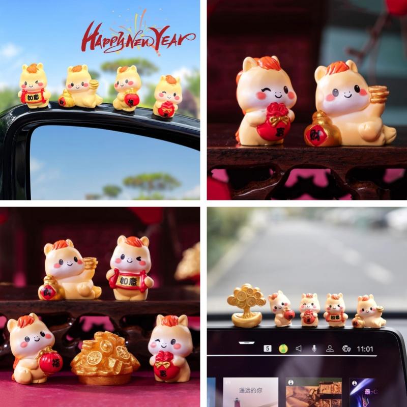 Cute Horse Desk Accessories Mini Horse Ornament Landscape Cartoon New Year Mascot Spring Festival Gifts Home Car Decor