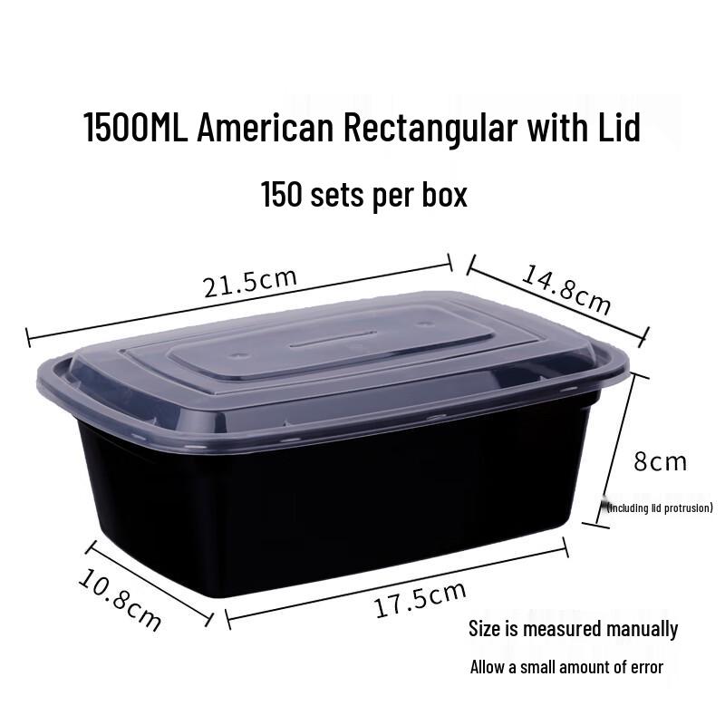 American Style Disposable Food Container, Black, 1500ml