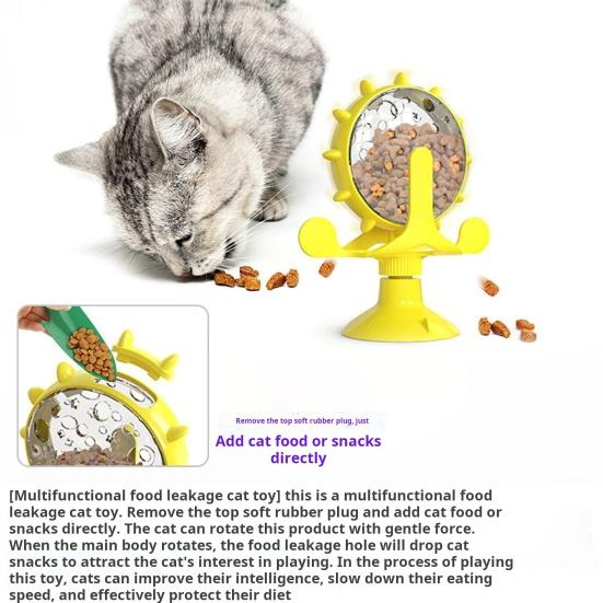 Interaktivní hračka s dávkovačem kočičích pamlsků, 360stupňový otočný větrný mlýn, pomalý krmítko s přísavkou, hračka proti úniku krmiva pro domácí kočky
