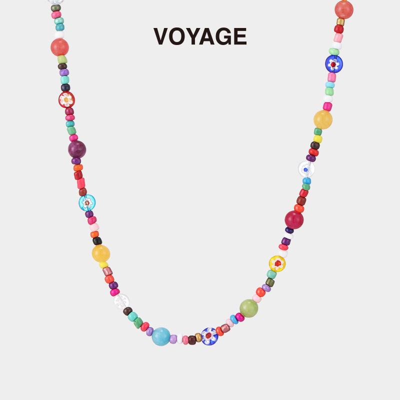 Colorful Flower Glass Beads Necklace for Women - Light Luxury, Sweet Cool Clavicle Chain, High-End Summer Accessory