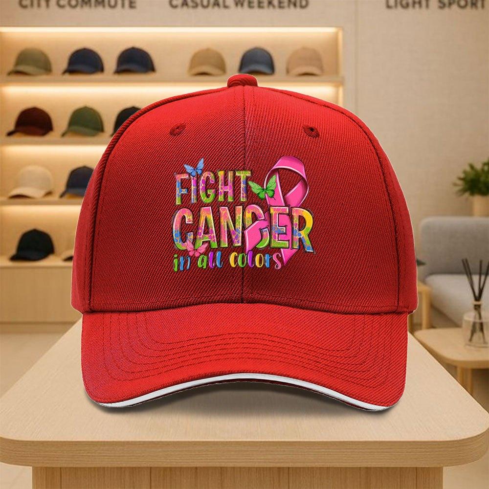 Fight Cancer In All Colors Print Baseball Cap Unisex Polyester Casual Outdoor Adjustable Headwear One Size