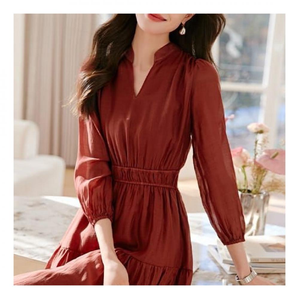 Navava Romantic Shirring Thin Long Sleeve Dress No734