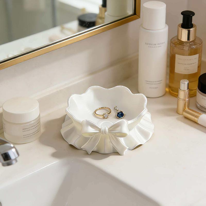 White Bow-Shaped Storage Tray, 3D Printed Bow-Shaped Jewelry Storage Tray, Home Decoration Girly Style Storage Box