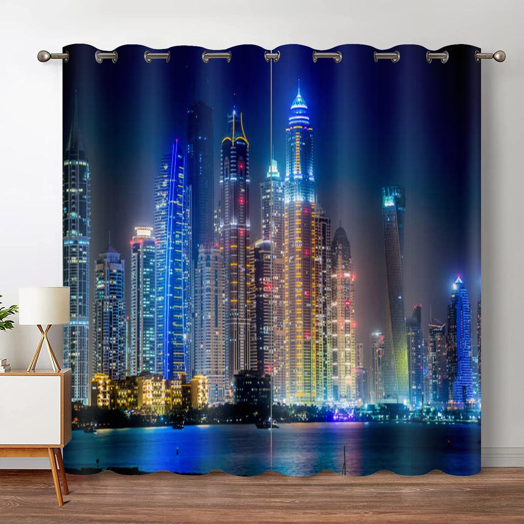 New York City Perdele pentru camera de zi Zgârie-nori de lux Perdele pentru ferestre Poduri și turnuri Vedere la apus de soare Draperii opace pentru fereastră