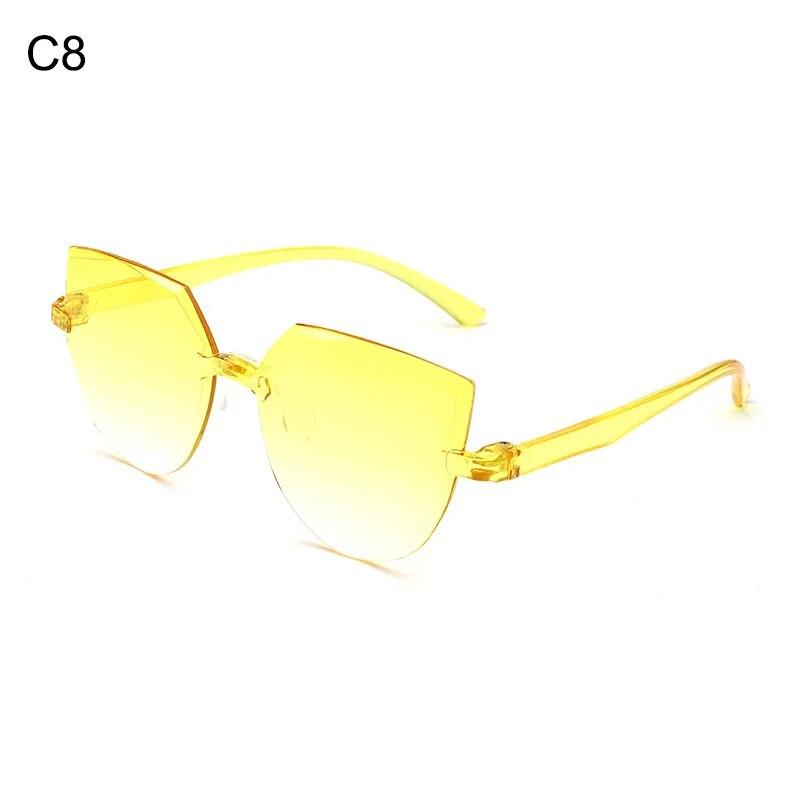New Vintage Cat Eye Round Sunglasses Women Korean Transparent Rimless Gradient Sun Glasses Luxury Shades UV400 Oculos