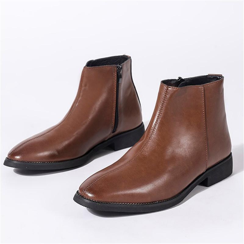 Fashion Retro Designer New Men's Pointed Patent Leather Casual Ankle Boot Male Winter High Tops Comfortable Shoes Zapatos Hombre