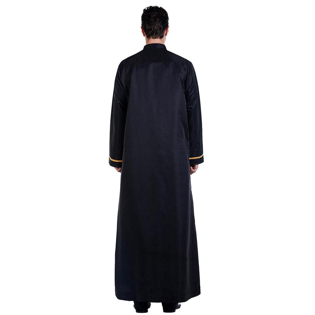 Middle East Casual Men's Stand-Up Collar Robe - Loose Fit, Hot-Selling Back Design