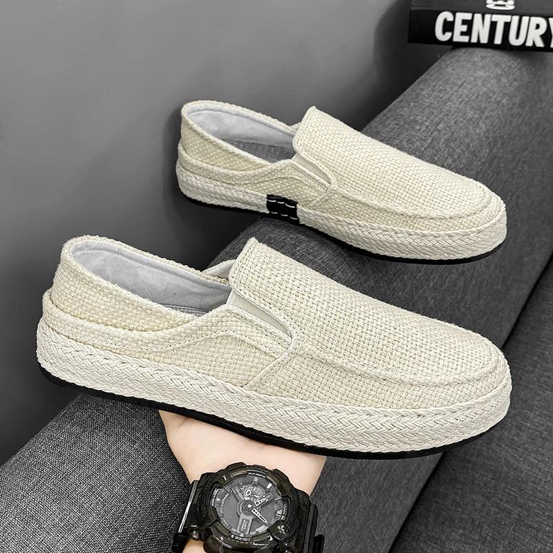 New Loafers Men Breathable Casual Shoes Classic Linen Slip On Sneakers Male Summer Cheap Driving Shoes For Men Wide Lightweight