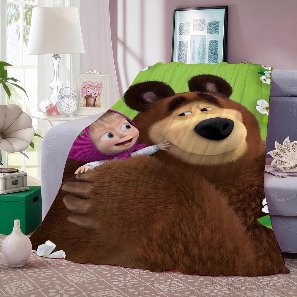 Cartoon M Masha and the bearers Blanket Warm And Soft Suitable For Bedroom Living Room Sofa Bed Office Travel Camping