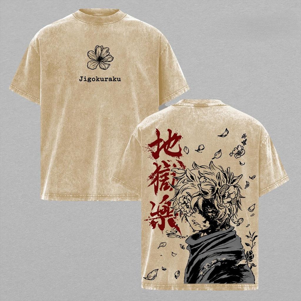 Hot Anime Hell's Paradise Gabimaru Clothing Men Women Short Sleeve Tshirts Washed Cotton Tee Oversized T-shirt Harajuku T Shirt