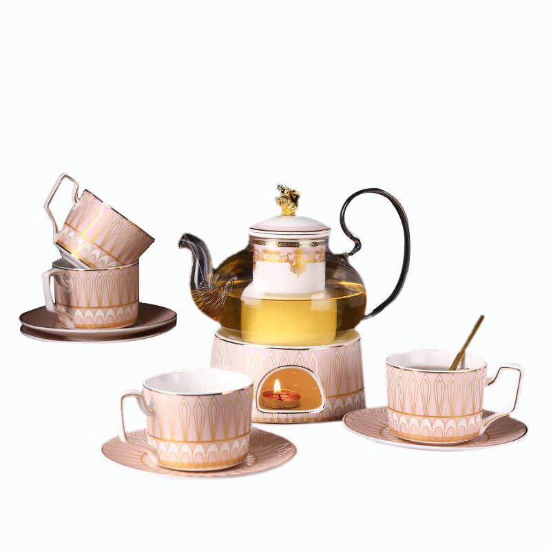 

Homeglen Pearlescent Pink Gold Rim Ceramic Tea Set