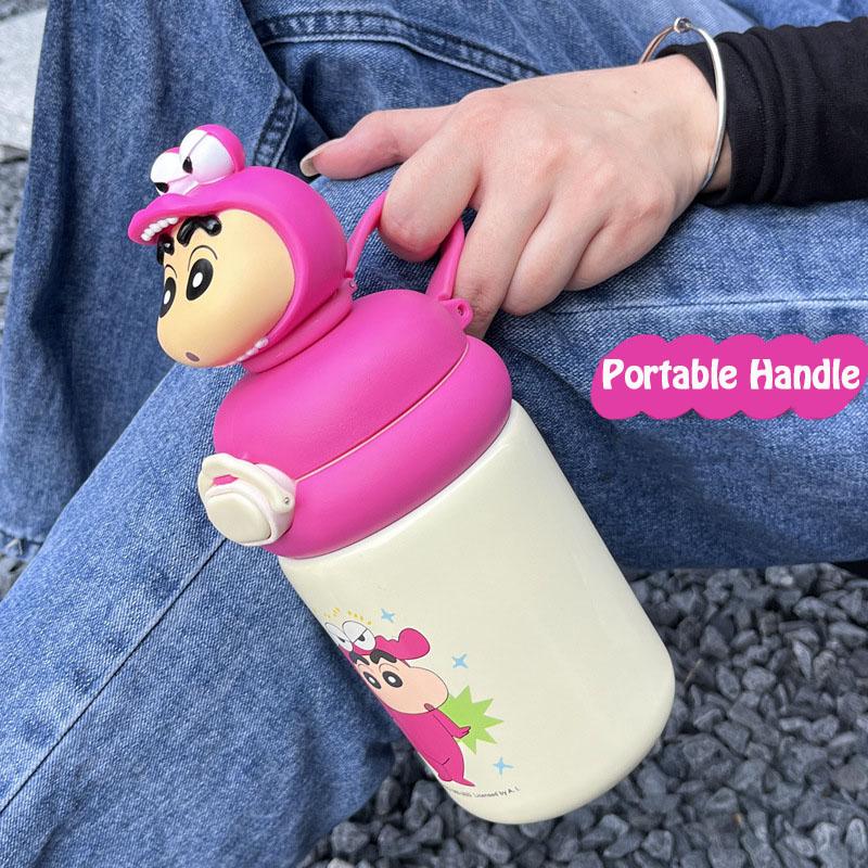 500ML Tecknad Söt Termosflaska Rostfritt Stål Vakuumisolerad Mugg Bärbar Dubbel Drick Barns Student Sugrör Vattenkopp