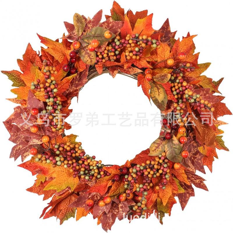 Harvest Wreath With Pumpkins Berries Vine Circle Halloween Thanksgiving Door Decor