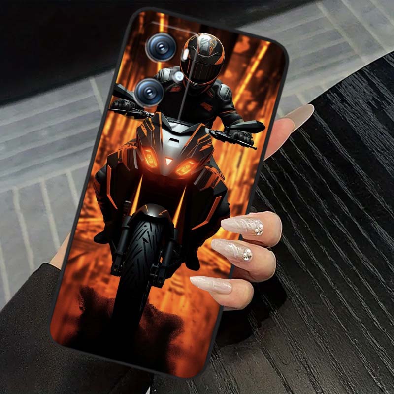 Creative motorcycle rider cool For OPPO Reno 5 6 7 A96 A40 A58 Realme GT A74 A78 Neo2 A74 A78 Find X5 X3 X7 X8 Black Phone Case