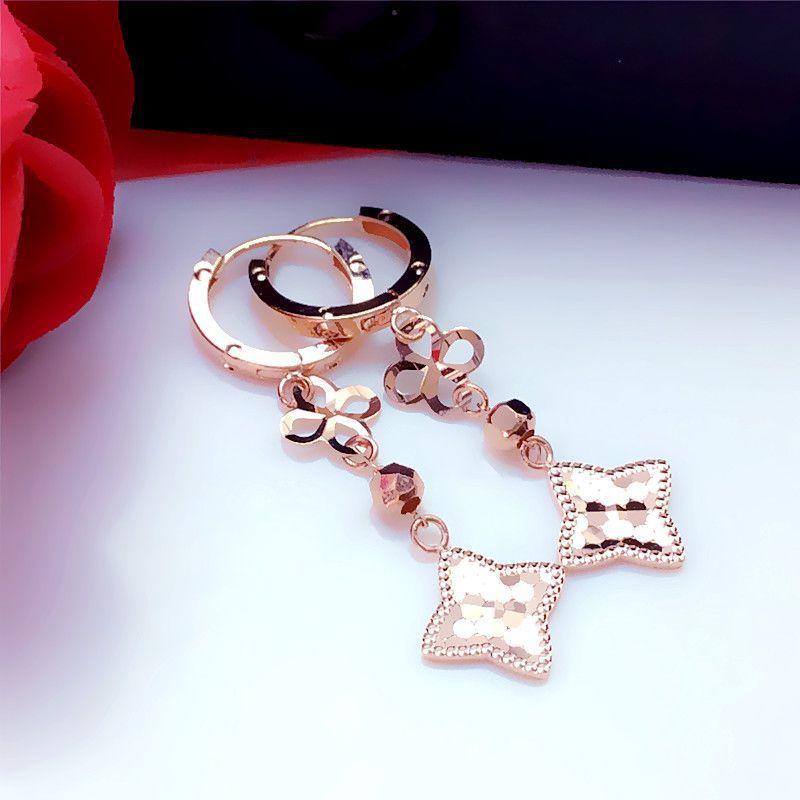 Exquisite Russian 585 Purple Gold Shiny Laser Bead Ear Buckle Fashionable Rose Gold-Plated Fashionable Small Flower Ear Buckle (rose gold plated pair)