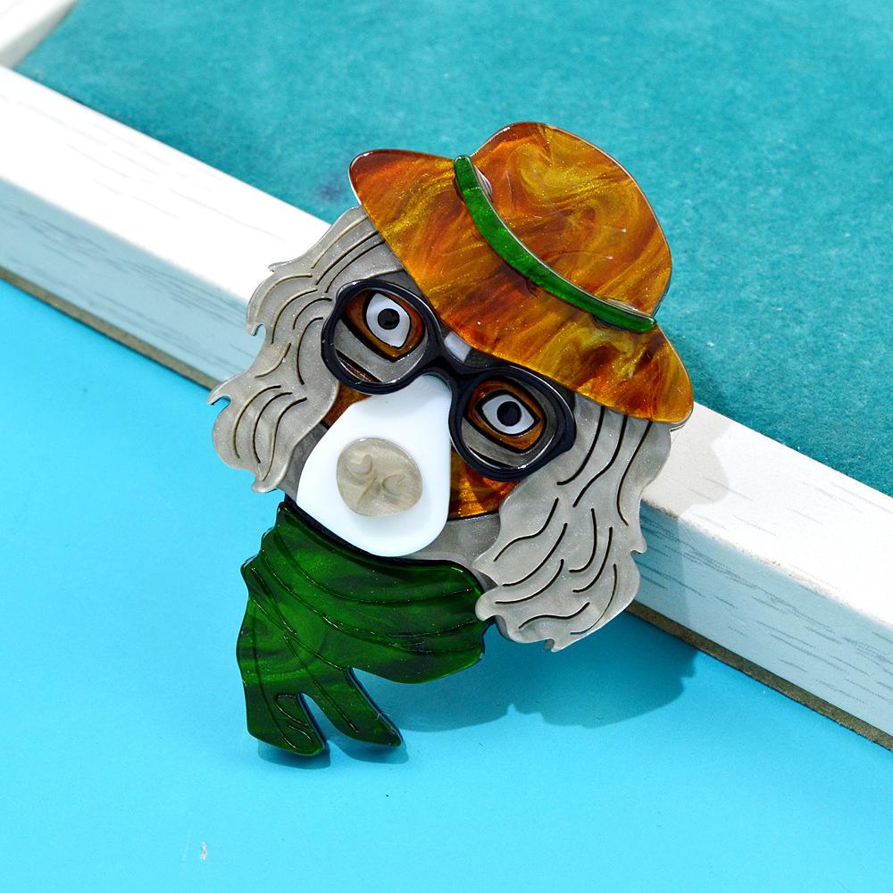 Blucome Fashion Handicraft Acrylic Hat Dog Brooch for Women Men Suit Coat Hijab Pins Christmas Gift
