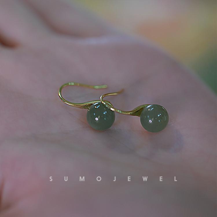 Hetian Jade Earrings Women S 2022 High Heels Earrings Retro Temperament Girlfriends Light Luxury High-End Jade Earrings