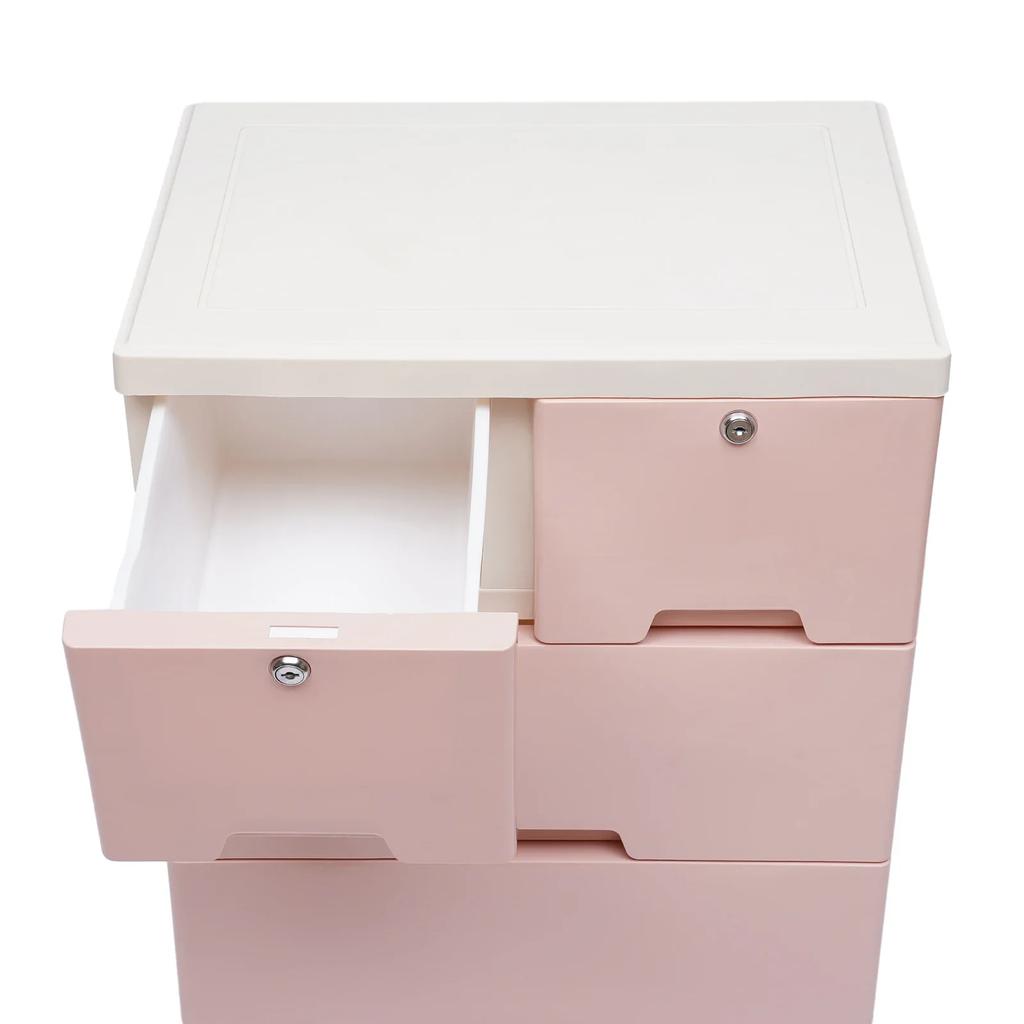Plastic Drawer Storage Tower with 6 Drawers, 5-Tier Tall Storage Cabinet with Wheels and Lock
