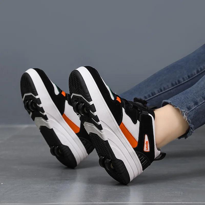 Women's Sneaker with 4 Wheels Racing Roller Skate Shoes Children's 2-in-1 Removable Roller Skating Shoes for Skating and Parkour