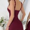 Women's Elegant Lace Trim Ribbed Nightdress Sleeveless V-Neck Button Decor Slip Dress Comfortable Sleepwear & Loungewear