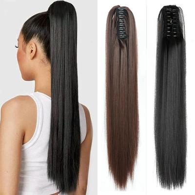 24 Inch Straight Claw In Hair Extension Ponytail for Women Black Brown Synthetic Fiber Long Pony Tail Hairpiece