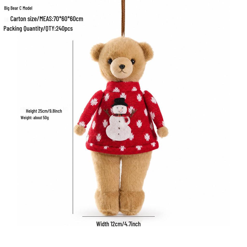 Cross-Border Christmas Decoration: Plush Teddy Bear Figurine Pendants and Ornaments