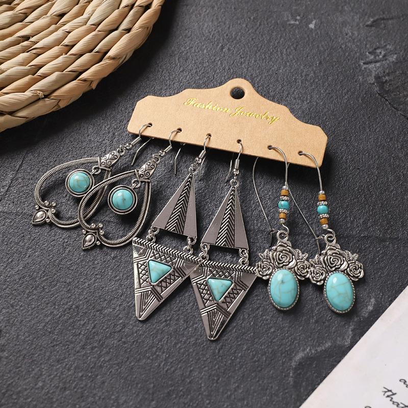 Set earrings retro niche long fringed bohemian vacation style earrings women's earrings