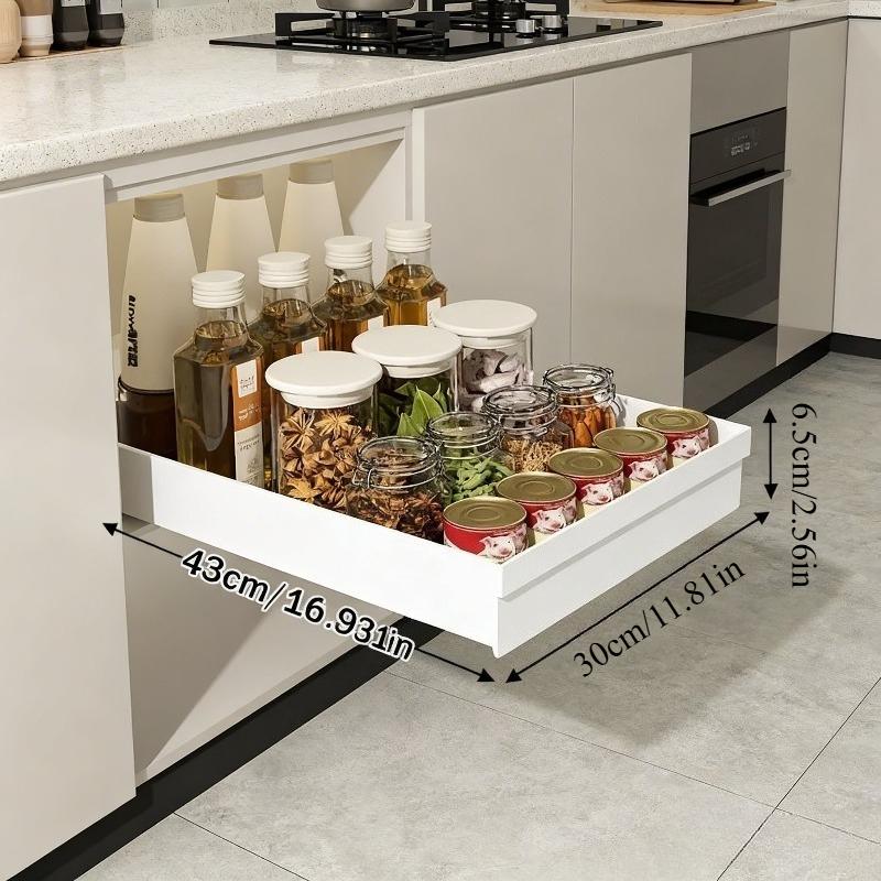 No-Drill Slide-Out Organizer, Heavy Duty Cabinet Storage Tray, Space-Saving Under Sink Organizer for Kitchen, Easy Install