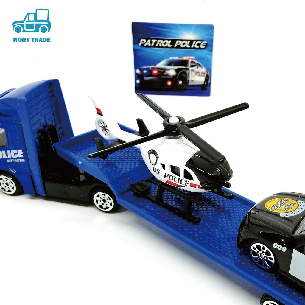 MORYTRADE Scale Blue Police Vehicle Set of 3 Trailer Toy Work Miniature Cars 1/64 Trucks, Cars, Vehicles,
