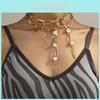 Elegant Gold Geometric Layered Necklace With Unique Leaf Pearl Pendant For Women