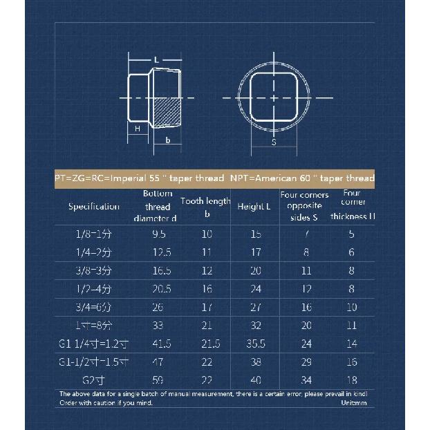 1 unidad 1/8" 1/4" 3/8" 1/2" 3/4" 1" 1-1/4" 1-1/2" 2" Pt Npt Macho Acero Inoxidable 304 Tapa Tapón de Extremo Cuadrado Accesorio de Tubería