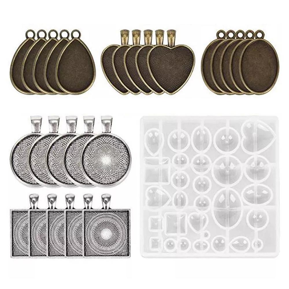 31 Pièces Moules en Silicone Résine DIY Moules Pendentif Bijoux Kit Artisanat Cristal pour Fabrication Bijoux DIY