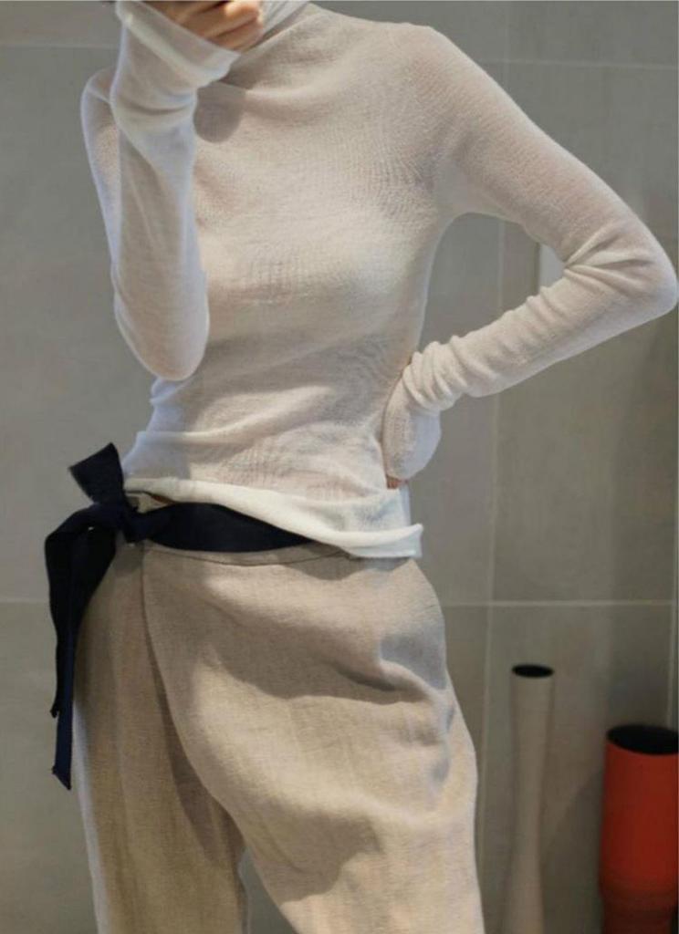 Spring Women's See-Through Wool Turtleneck Sweater - Lightweight, Close-Fitting Base Layer