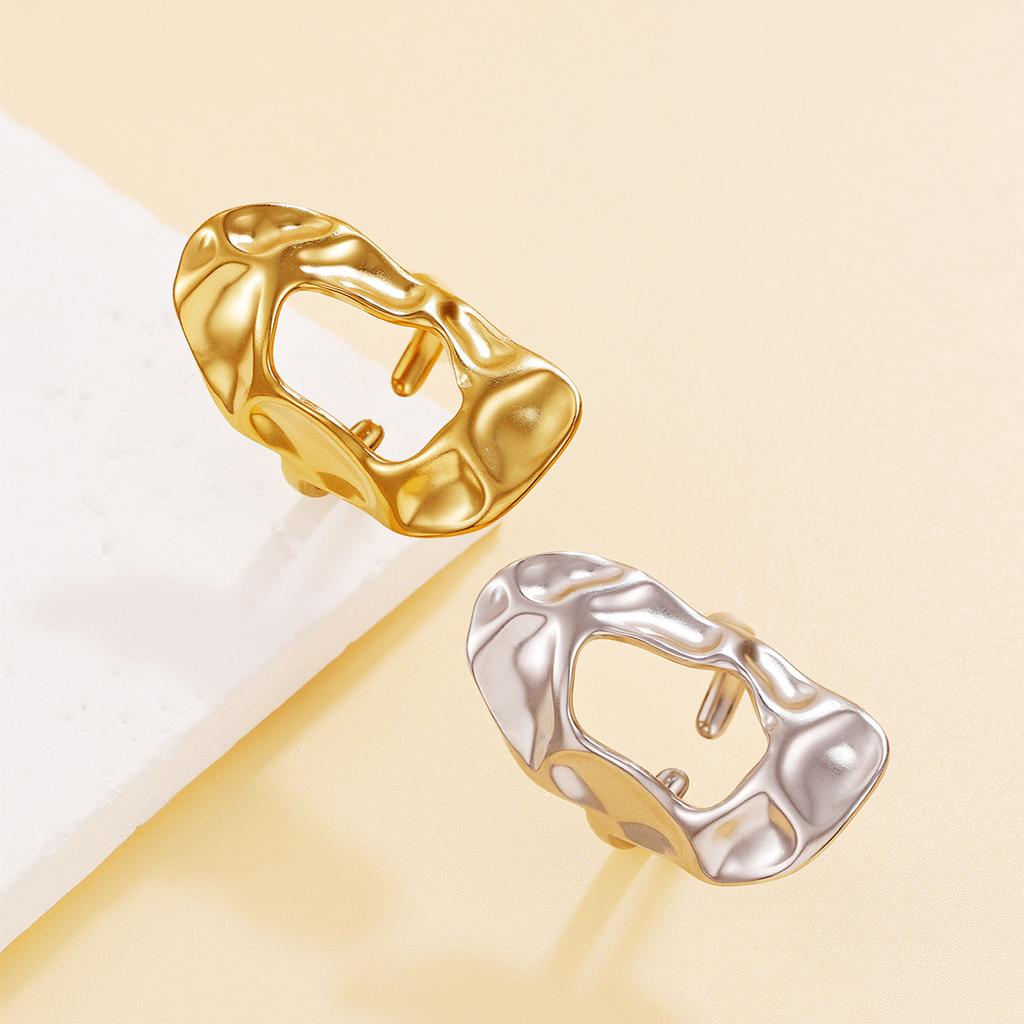 Stainless Steel Hollow Ring Vintage Baroque Geometric Oval Exaggerated Opening Ring Women Men Casual Party Fashion Jewelry Gifts