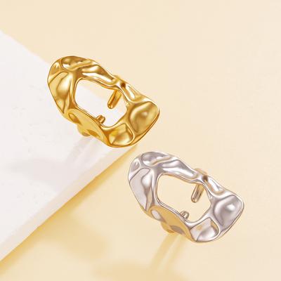 Stainless Steel Hollow Ring Vintage Baroque Geometric Oval Exaggerated Opening Ring Women Men Casual Party Fashion Jewelry Gifts