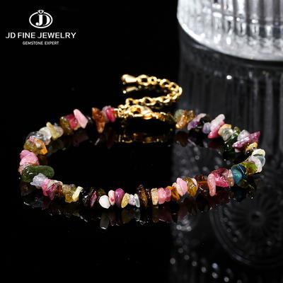 Naturstein gemischt Turmalin Kies Glückskette Armband Frauen Modeschmuck verstellbar Chip Armband Yoga Chakra Geschenke
