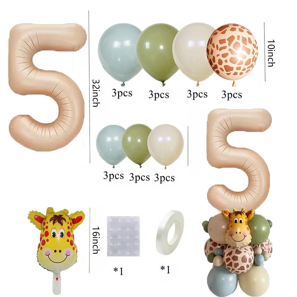 25 pièces Tour de Ballons Girafe Ballon Chiffre 32 pouces Pour Enfants Jungle Girafe Joyeux Anniversaire Décoration de Fête Cadeaux DIY Fournitures