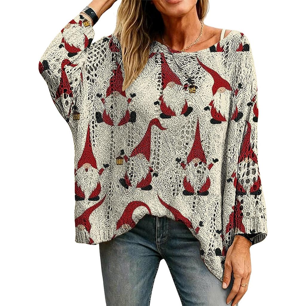 Hollow Out 3D Print Long Sleeve Christmas Sweater