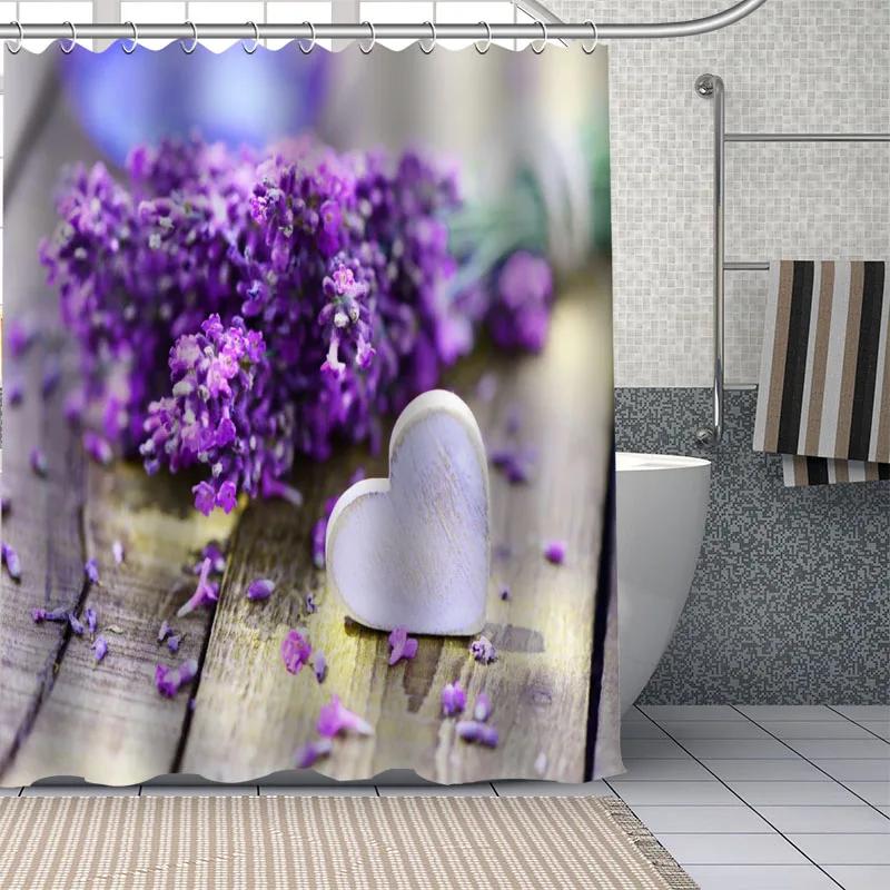 Beautiful Purple Lavender Flowers Shower Curtain Bathroom  Fabric Washable Polyester for Bathtub Art Home Decor with Hook