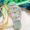 Montre Mode Couleur Imprimée Bracelet Élastique Montre Dame
