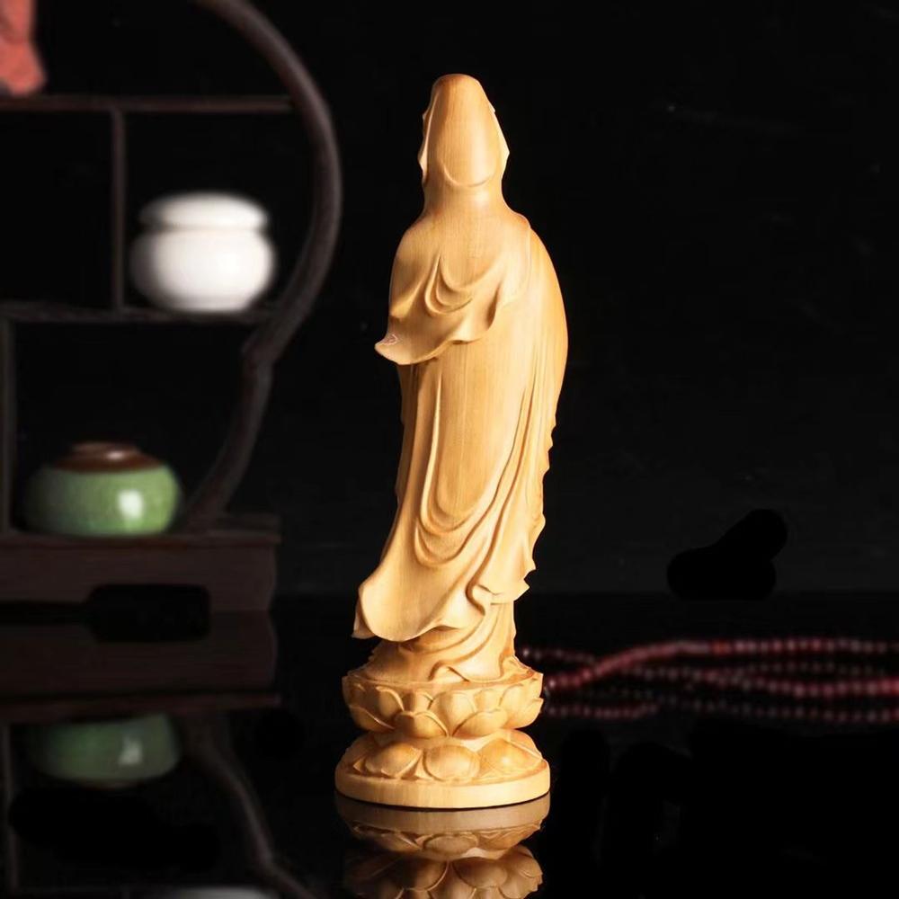 12cm Holzschnitzerei Guanyin Figur Avalokitesvara Kleine Buddhistische Buddha Statue Ästhetische Zimmer Schreibtisch Dekoration Ornamente Heimdekor