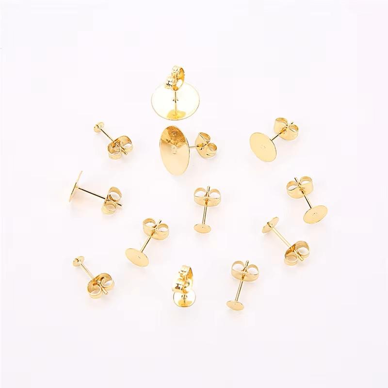 20 100 pcs PVD Never Fade Stainless Steel Earrings Settings With Earring Backs 4 5 6 8 mm Cabochon Base For Diy Jewelry Making