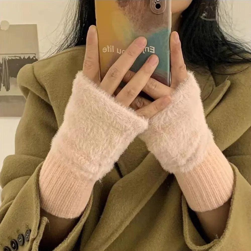 Autumn Winter Warm Woolen Half Finger Gloves Fashion Soft Half Gloves Solid Color Warm Insulation Fingerless Gloves Gloves