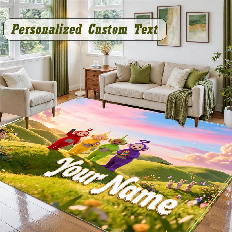 Crystal Velvet Square Rug Custom NameTeletubbies Pattern Non Slip Home Floor Decor Rug