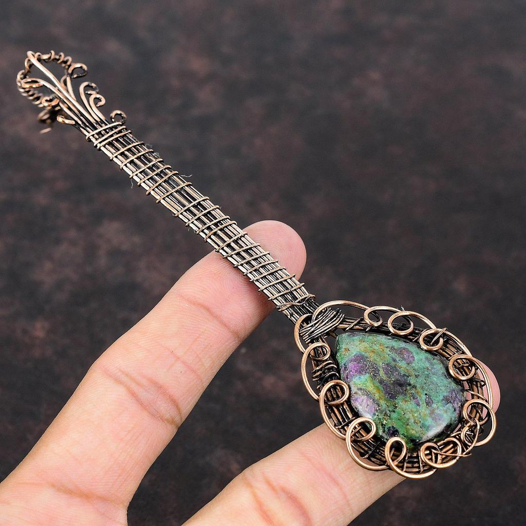 Ruby Fuchsite Copper Wire Wrapped Pendant Gemstone Pendant Copper Wire Wrap Jewelry Handmade Jewelry Gift For Her Guitar Pendant For Mother
