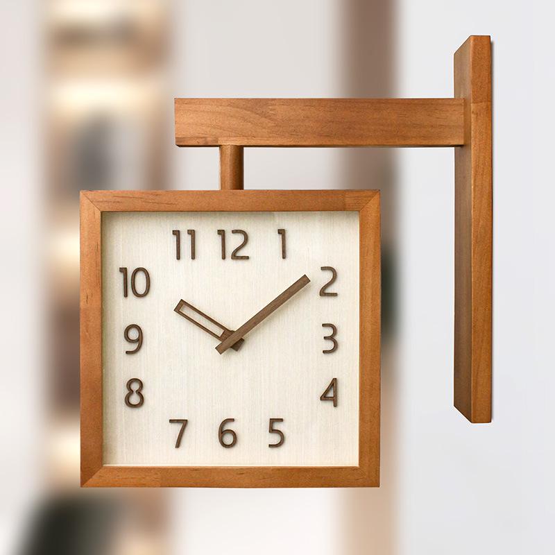 Clock Solid Wood Double-sided Wall Clock Silent Living Room Home Simple Modern Japanese Clock Wall Corner Two-sided Clocks