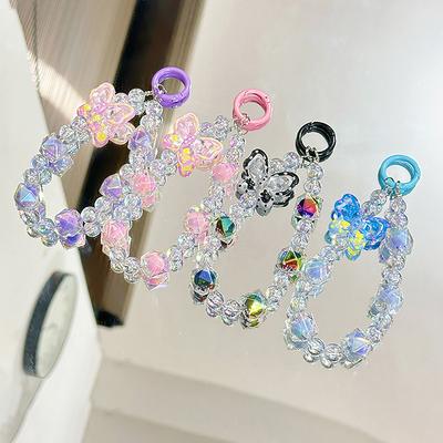 Stylish Butterfly Beads Phone Chain, Sweet Girl Keychain and Anti-lost Bracelet, Earphone Case and Bag Charm